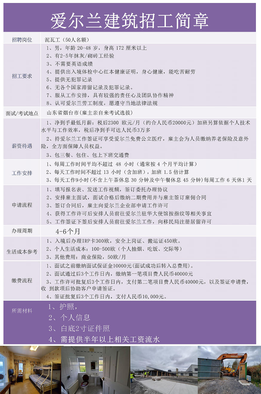 爱尔兰建筑招聘